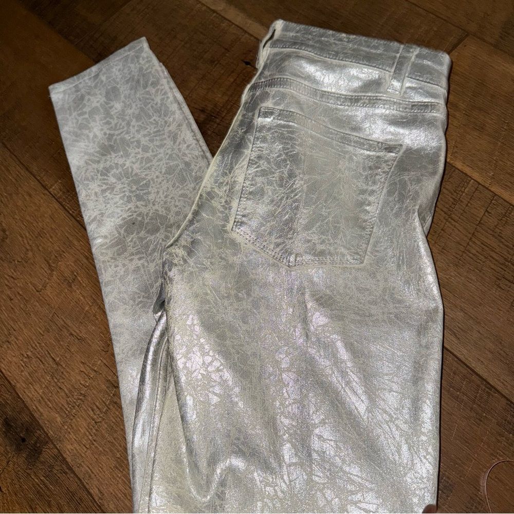 Eli Tahari Metallic Silver Skinny Jeans
